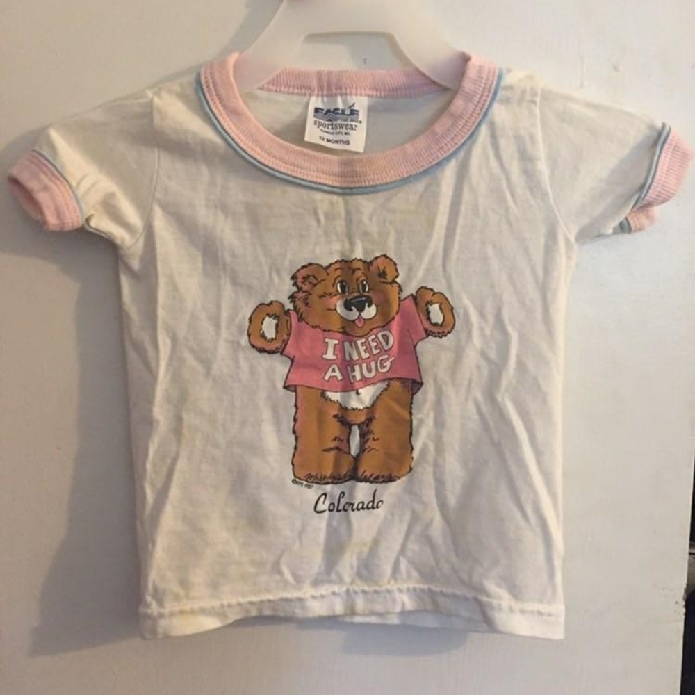 Cute Bear Graphic Kids T-Shirt - White and Pink